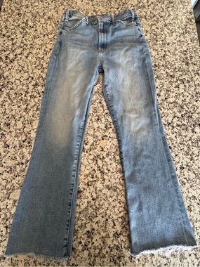 MOTHER The Hustler Ankle Fray Au Revoir Flare Jeans with Raw Hem Size 29